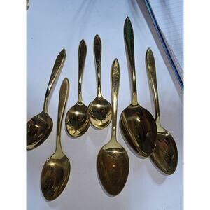 Vtg Dirigold Dirilyte Goldware 3 Flatware 1 Lrg Service, 2 Soup, 4 cereal Spoons